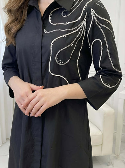 BLACK POPLIN SHIRT DRESS