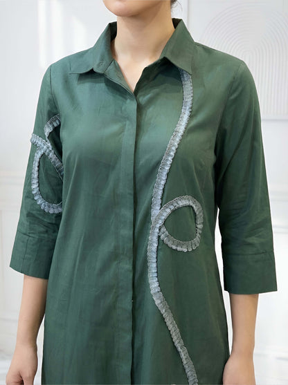 GREEN FRILL POPLIN DRESS