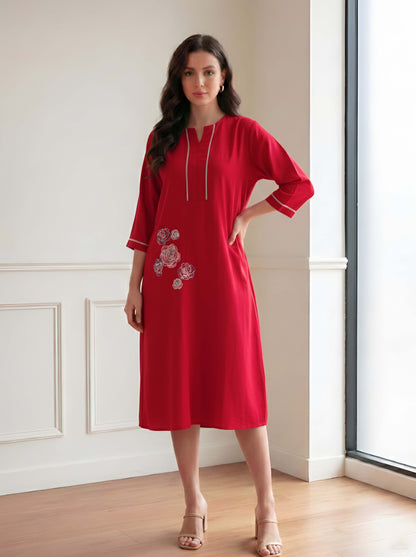 RED A LINE TUNIC WITH SIDE SLIT