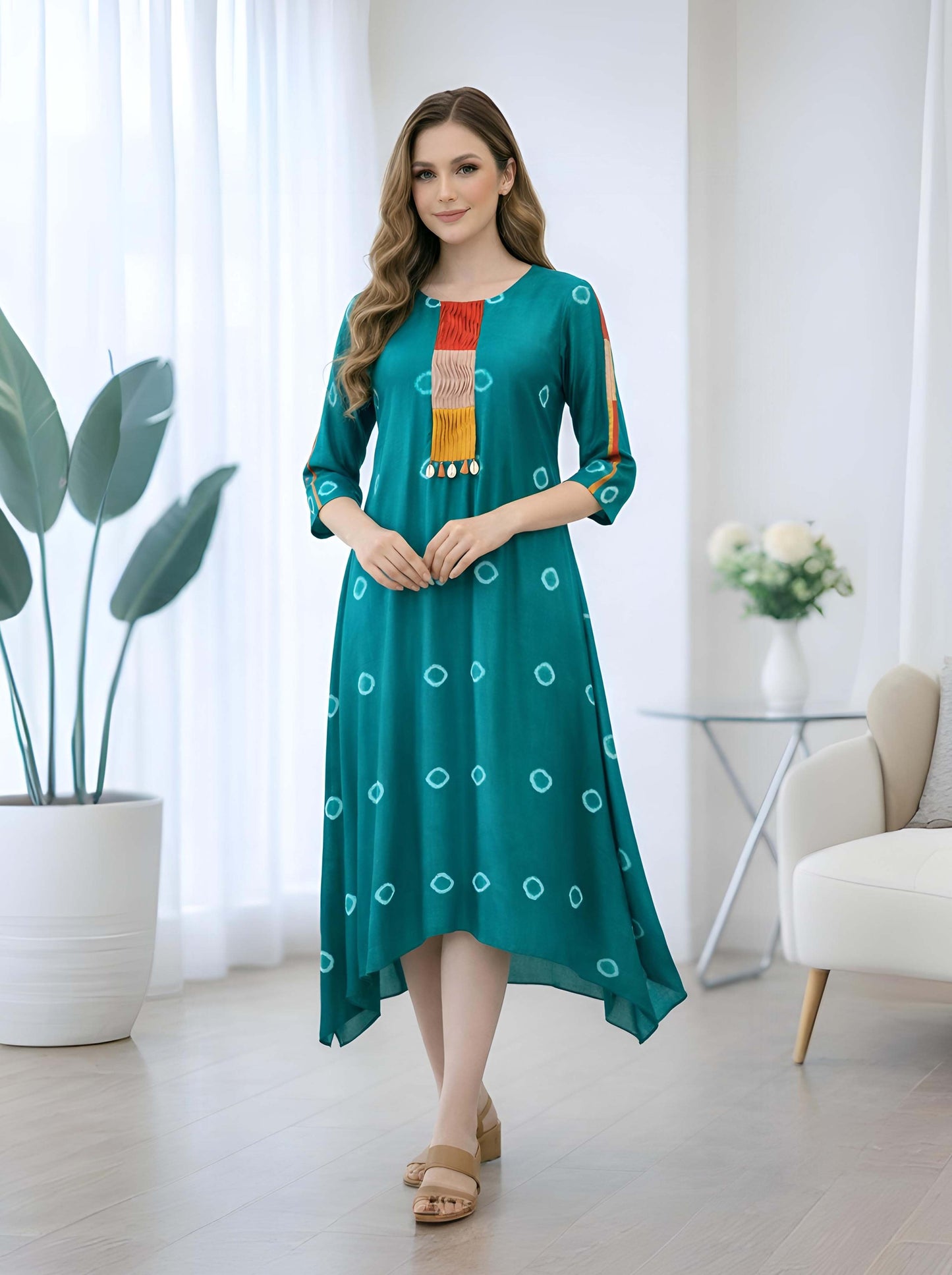 GREEN BHANDEJ TUNIC