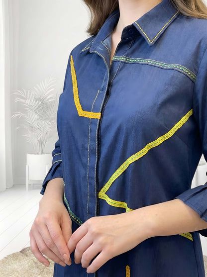 BLUE POPLIN SHIRT DRESS