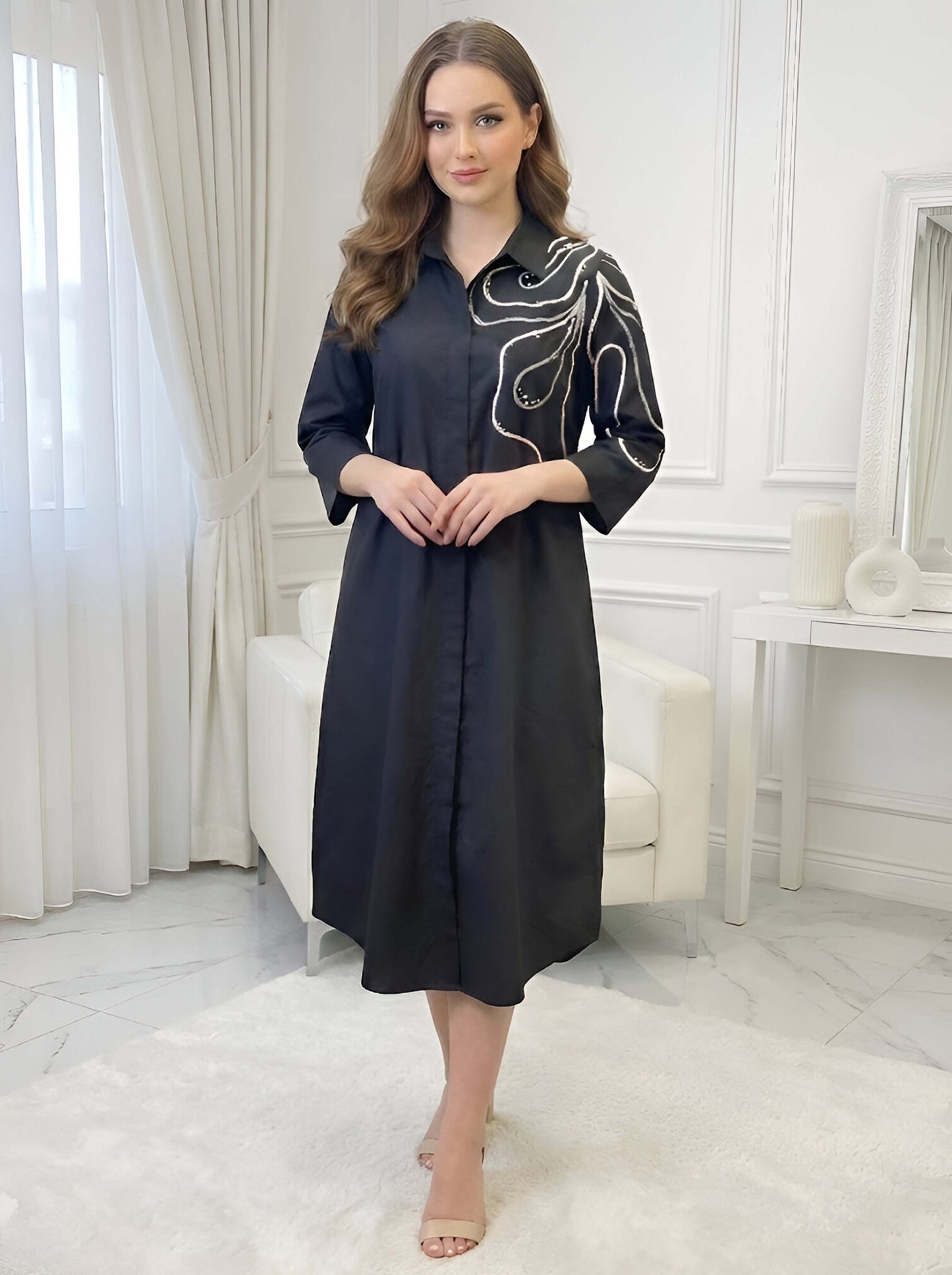 BLACK POPLIN SHIRT DRESS