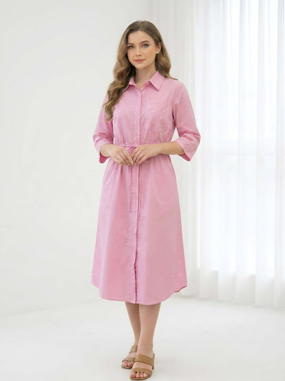 PINK STYLISH POPLIN DRESS