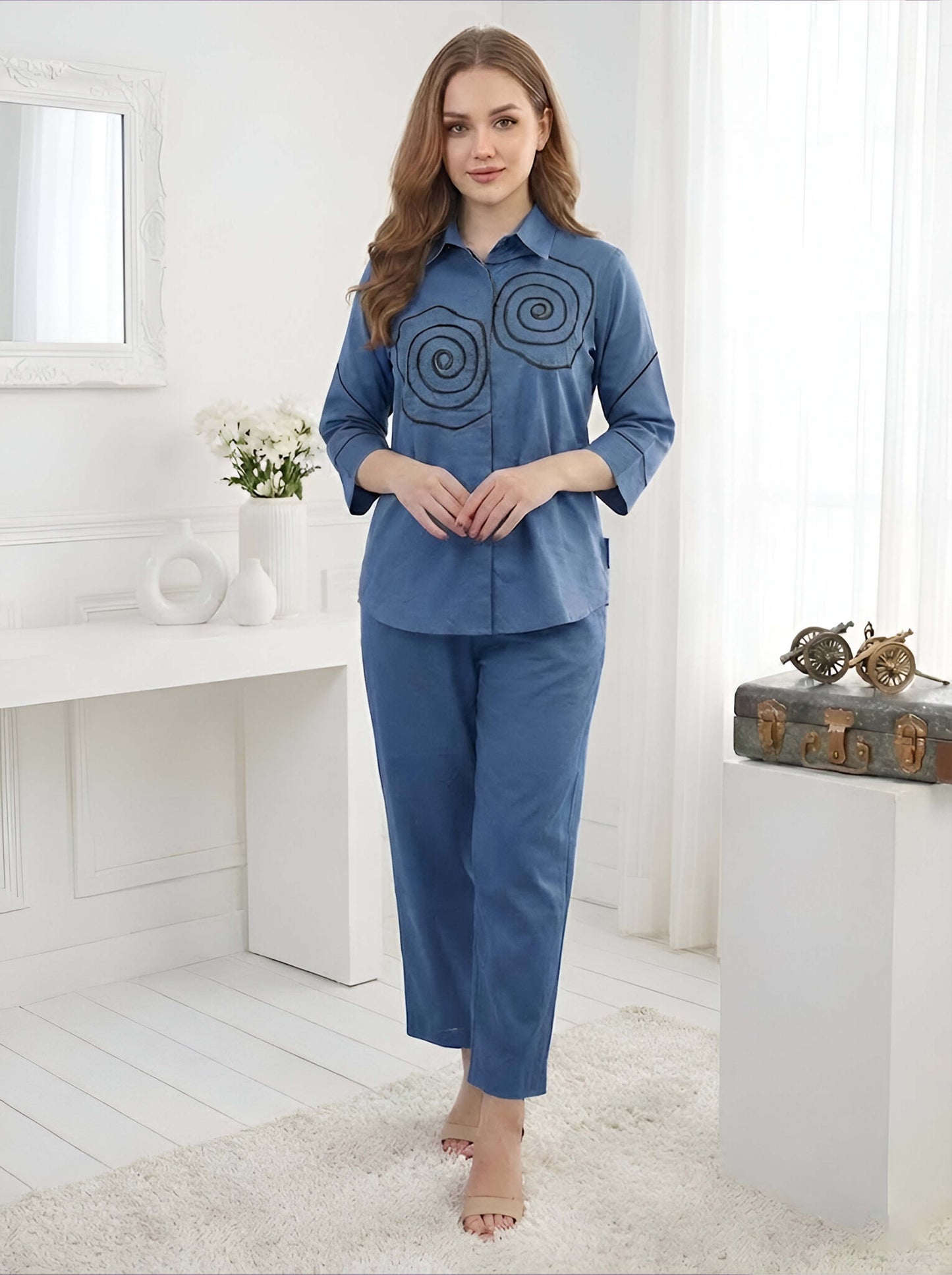 BLUE SPIRAL POPLIN CORDSET