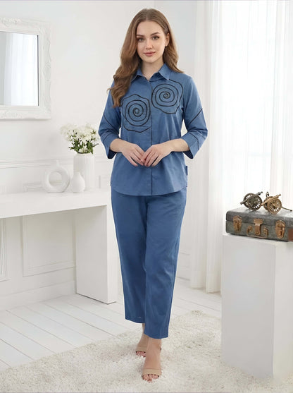 BLUE SPIRAL POPLIN CORDSET