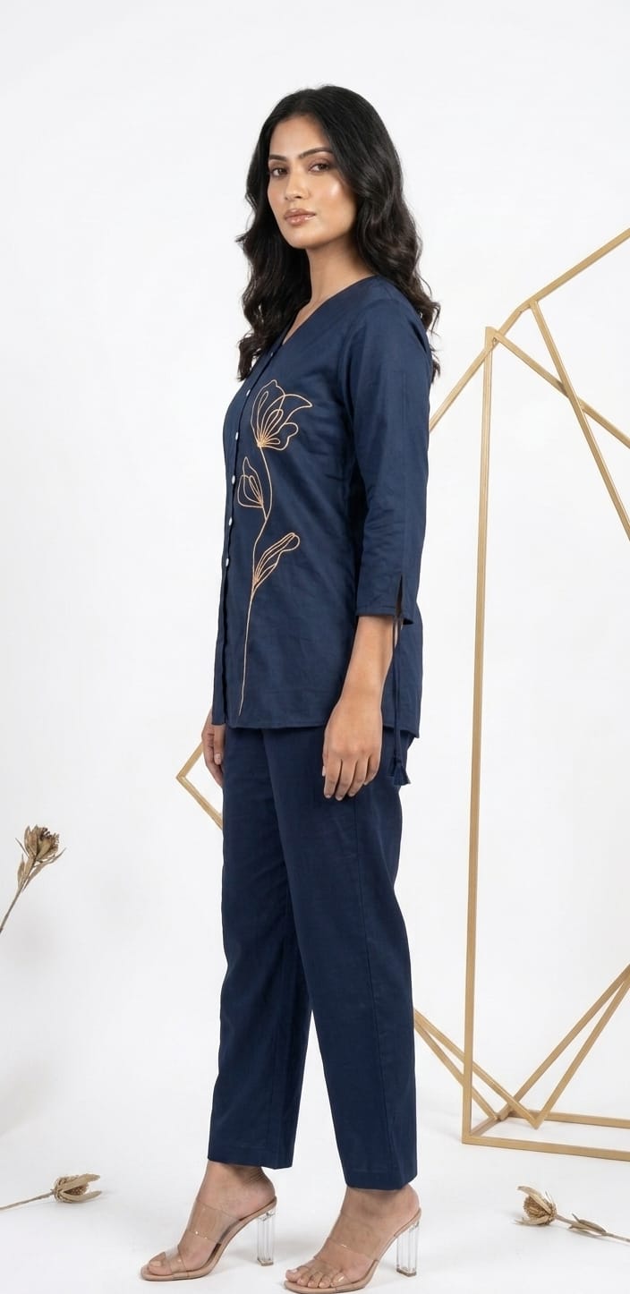 MIDNIGHT BLUE EMBROIDERD CO-ORD SET