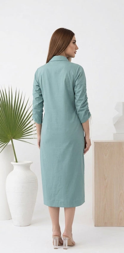 AQUA BLUE COTTON SHIRT DRESS