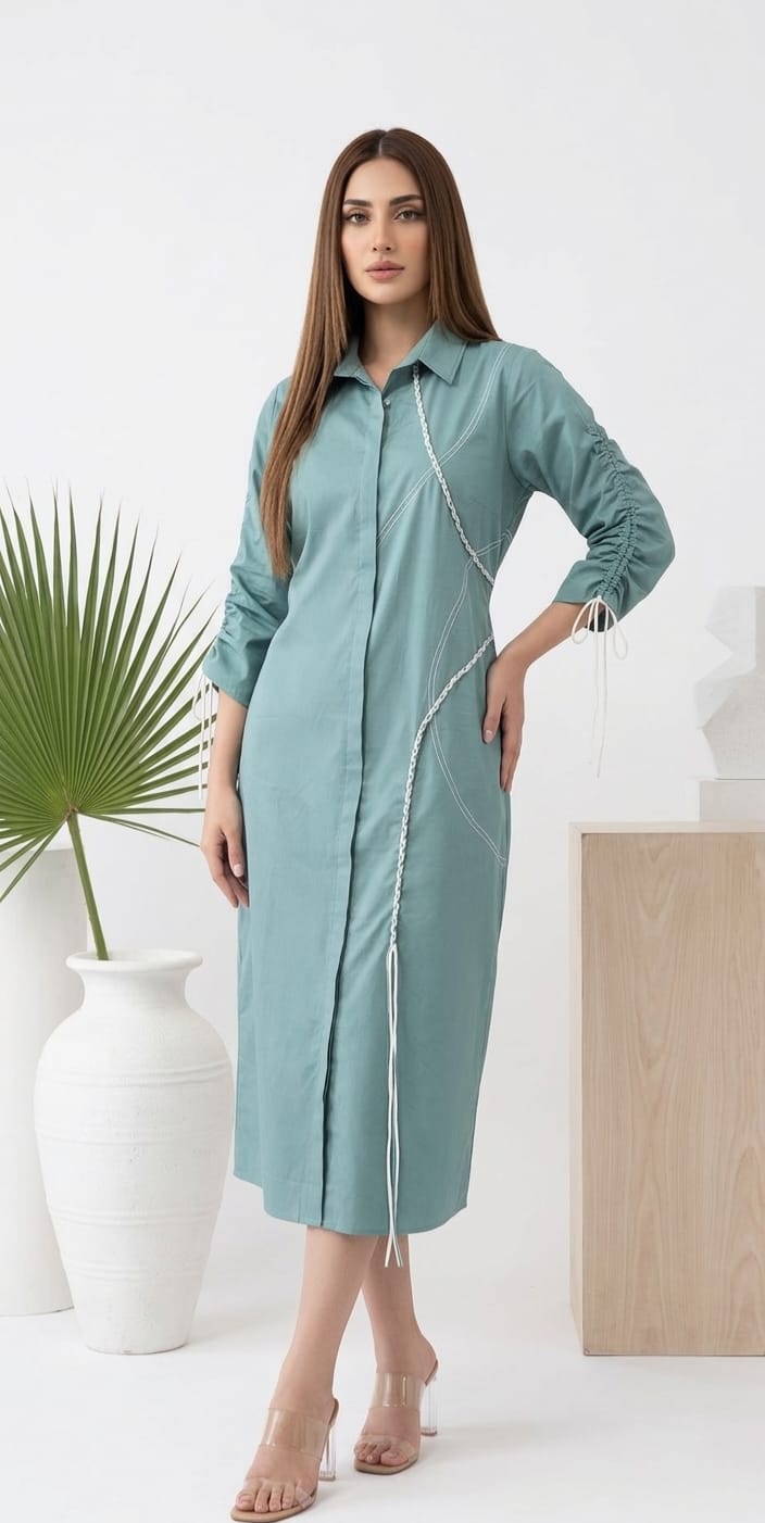 AQUA BLUE COTTON SHIRT DRESS