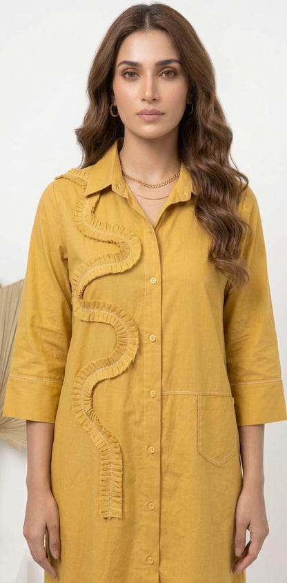 MUSTARD YELLOW MIDI SHIRT DRESS