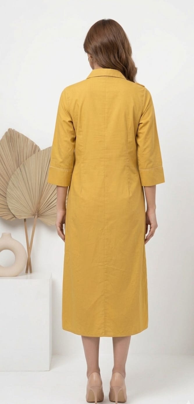 MUSTARD YELLOW MIDI SHIRT DRESS