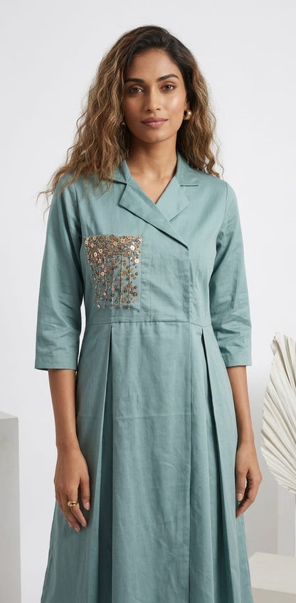 AQUA BLUE MIDIUM LENGTH DRESS