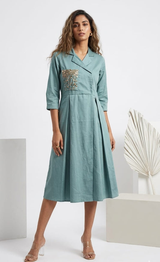 AQUA BLUE MIDIUM LENGTH DRESS