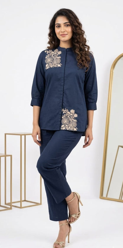 MIDNIGHT BLOOM EMBROIDERD CO-ORD SET
