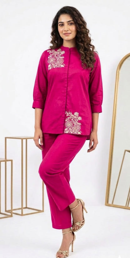 Fuchsia Bloom Embroidered Co-ord Set
