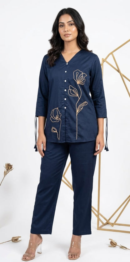 MIDNIGHT BLUE EMBROIDERD CO-ORD SET