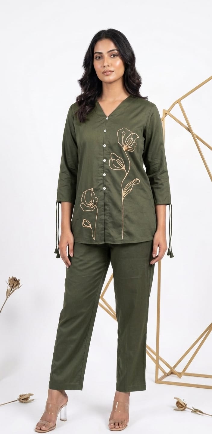 GREEN BLOOM EMBROIDERD CO-ORD SET