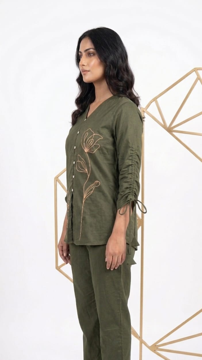 GREEN BLOOM EMBROIDERD CO-ORD SET