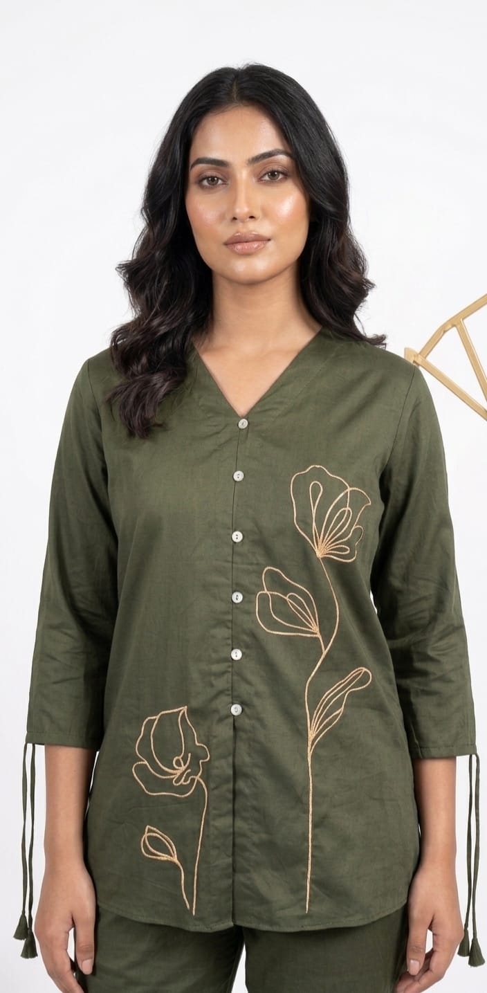 GREEN BLOOM EMBROIDERD CO-ORD SET