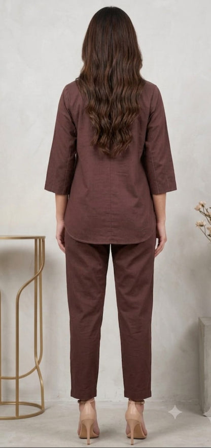 BROWN AND LILAC COLOR BLOCKED CO-ORD SER