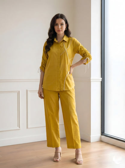YELLOW BRAIDED POPLIN CORDSET