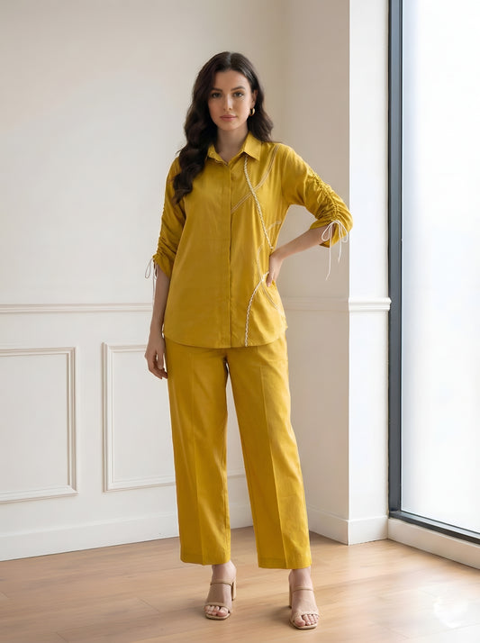 YELLOW BRAIDED POPLIN CORDSET