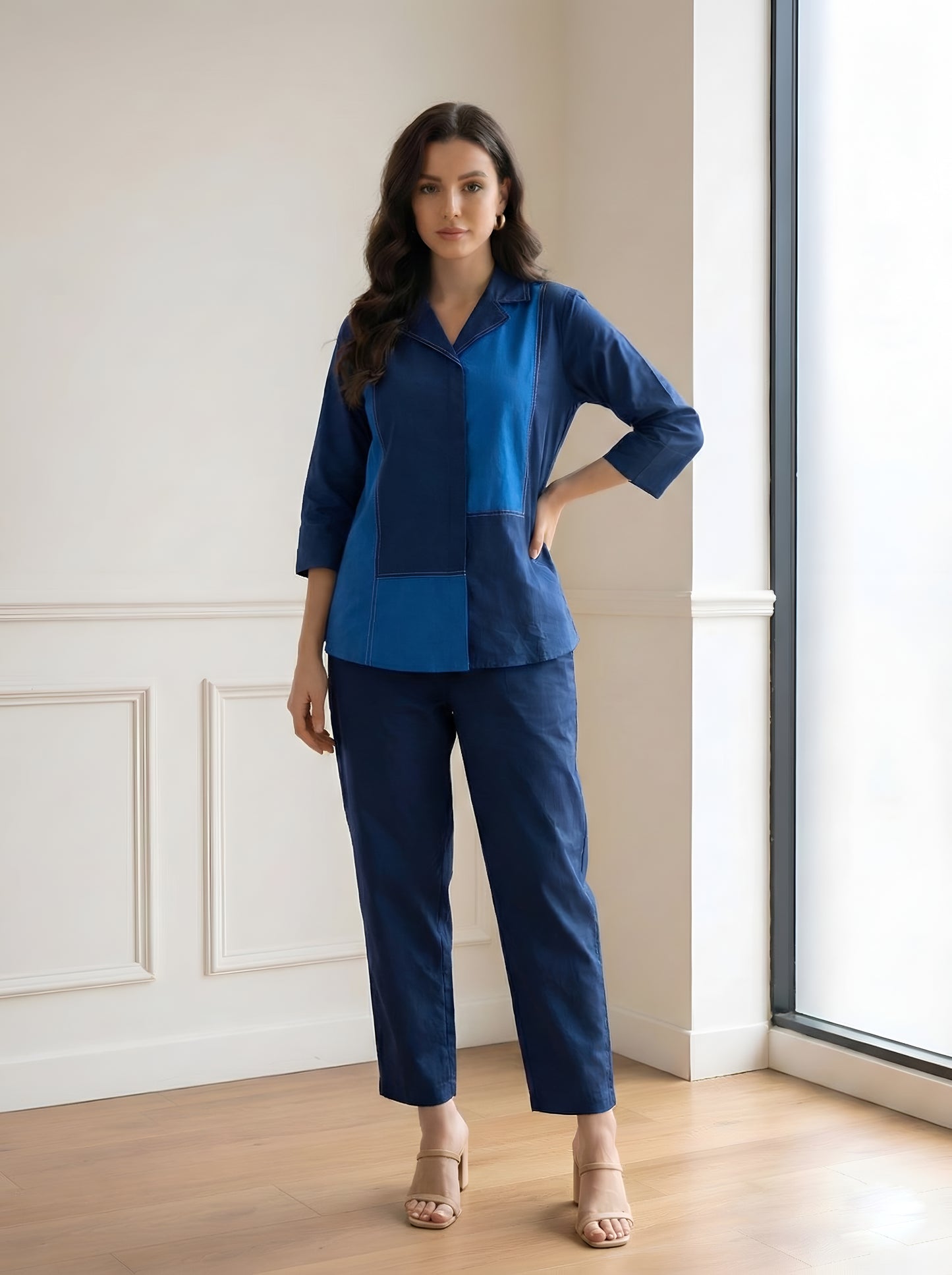 NAVY BLUE COLOUR BLOCKING CORDSET