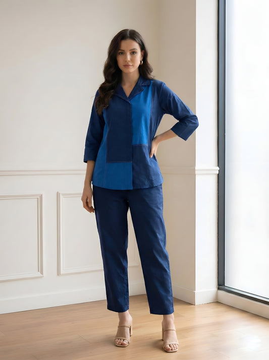 NAVY BLUE COLOUR BLOCKING CORDSET
