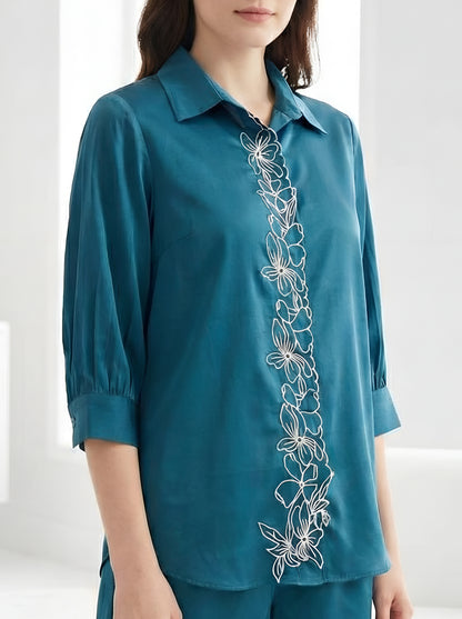 TEEL BLUE EMBROIDED POPLIN CORDSETS