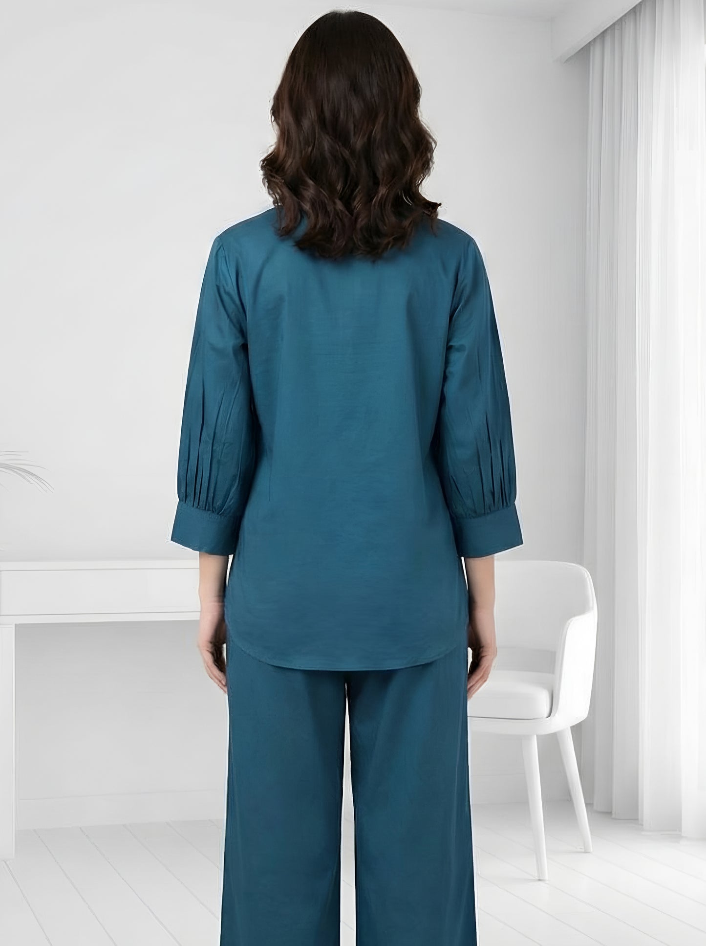 TEEL BLUE EMBROIDED POPLIN CORDSETS