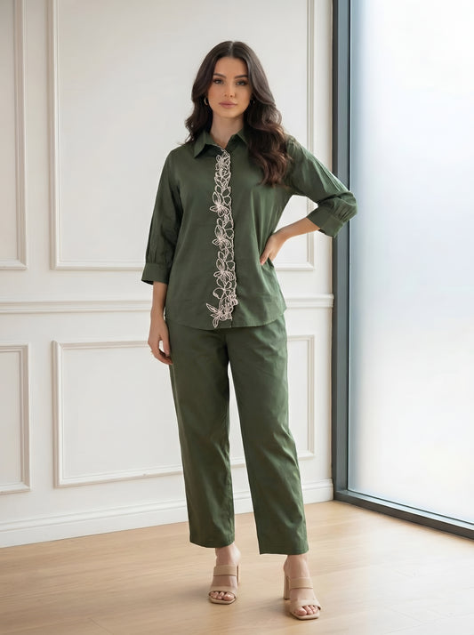 GREEN EMBROIDED POPLIN CORDSETS