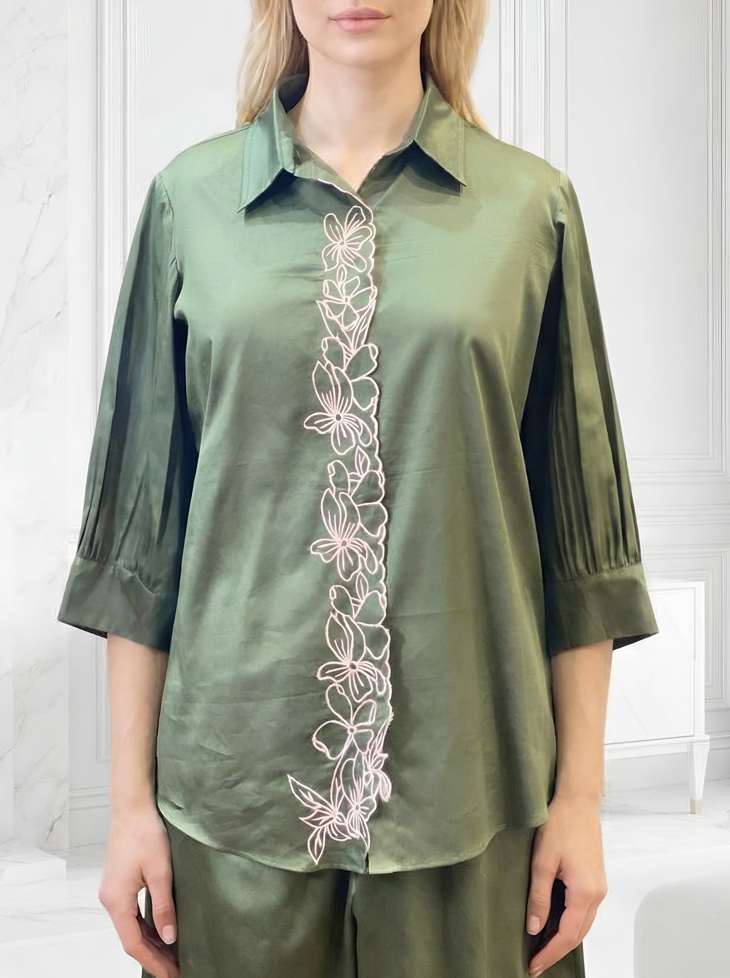 GREEN EMBROIDED POPLIN CORDSETS