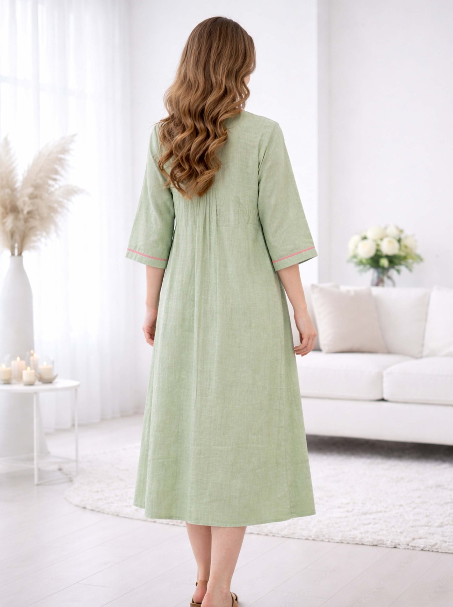 GREEN EMBROIDED ALINE TUNIC