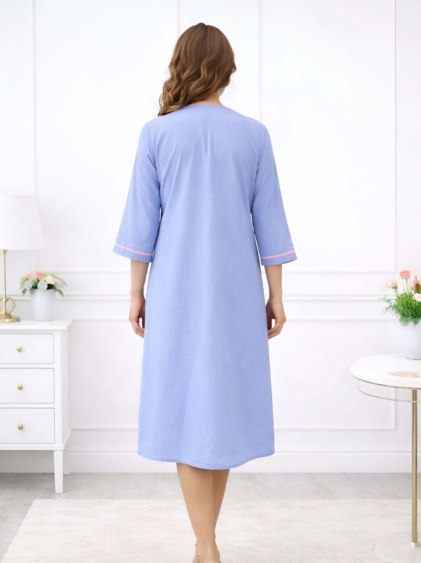 GREY FLORAL NECKLINE EMBROIDED ALINE TUNIC