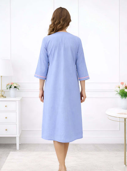 GREY FLORAL NECKLINE EMBROIDED ALINE TUNIC