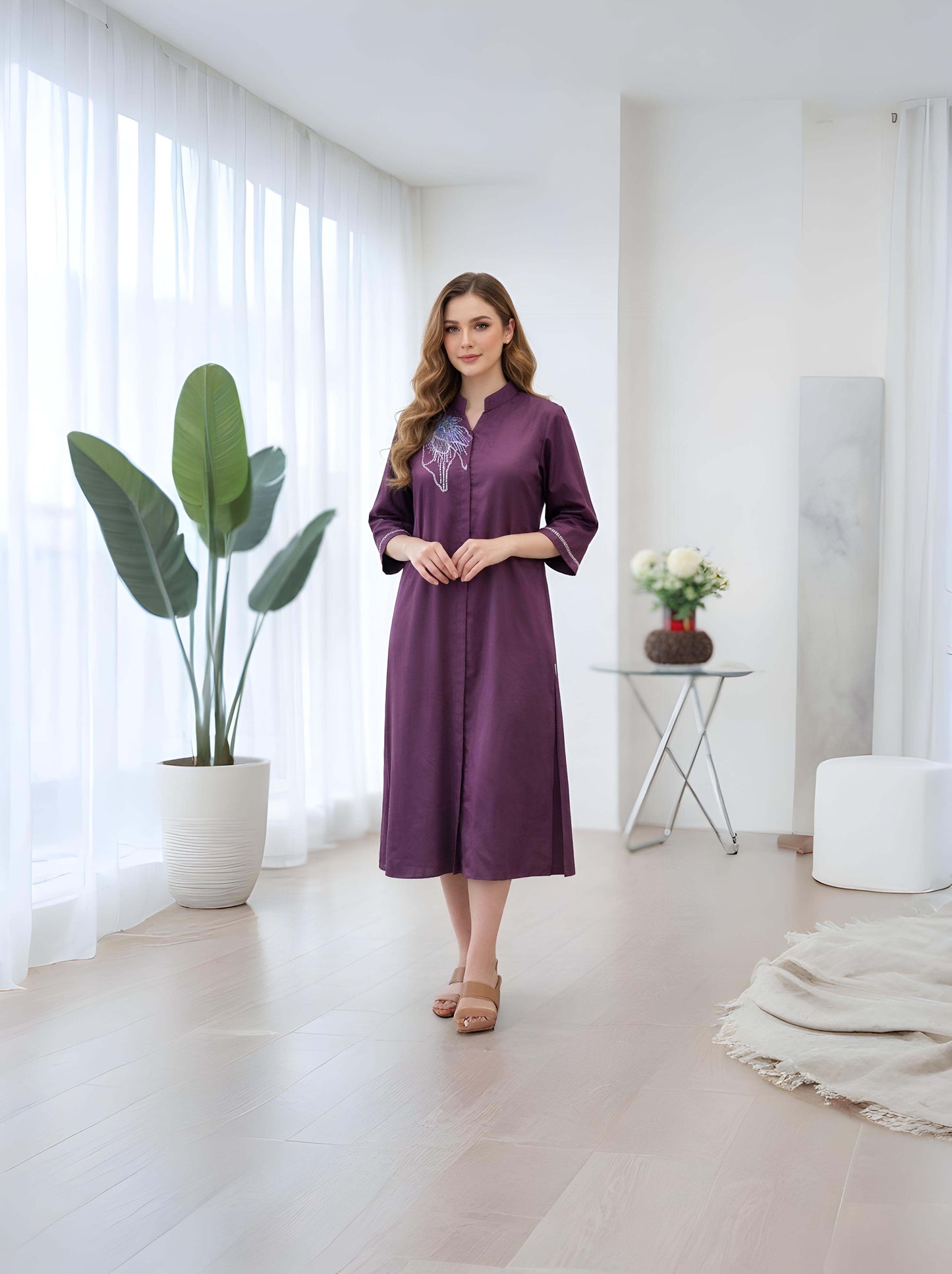 WINE A LINE TUNIC WITH SIDE SLITS