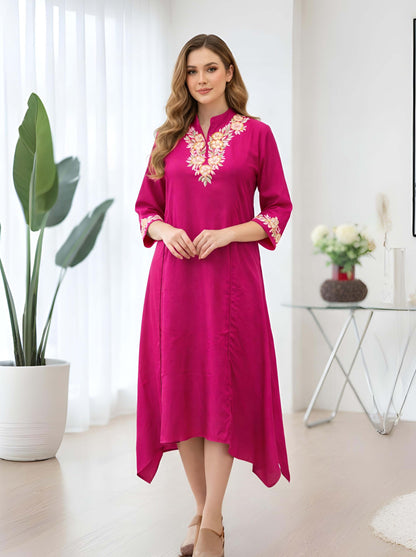 RANI TAIL CUT TUNIC WITH MACHINE EMBROIDERY NECKLINE