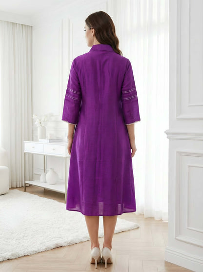 PURPLE COLLAR EMBROIDED A LINE TUNIC