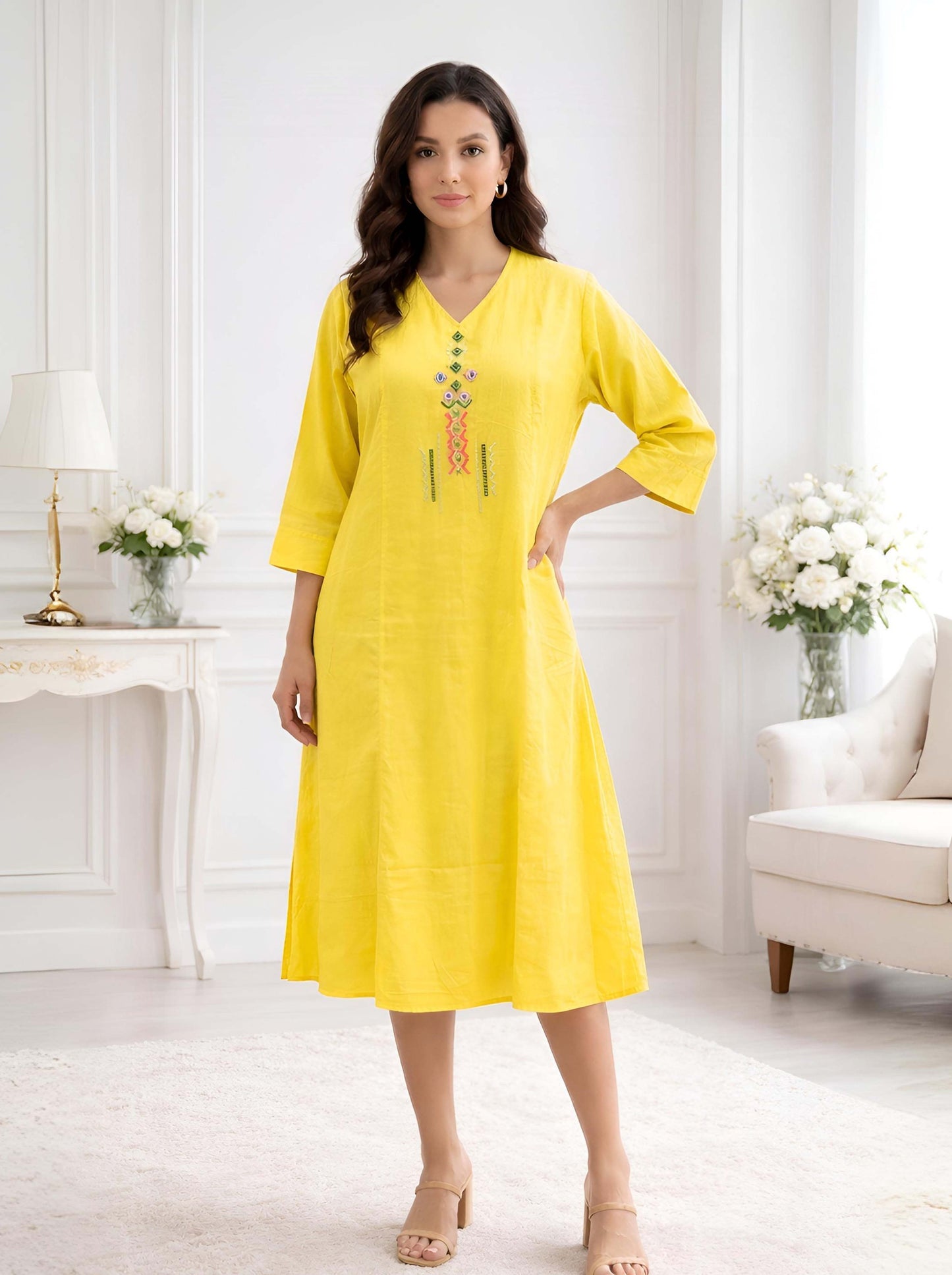 YELLOW ALINE TUNIC WITH SIDE SLITS