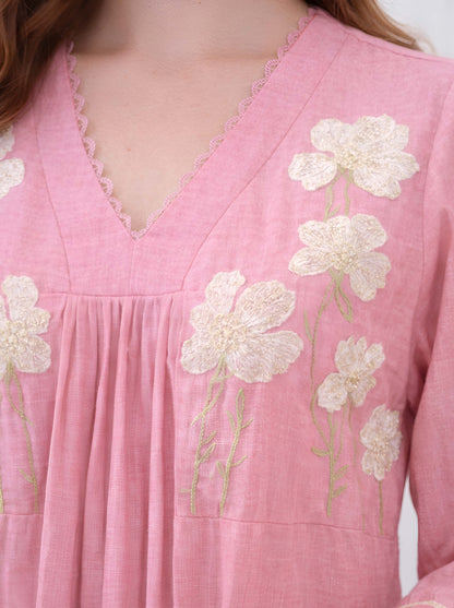 PINK EMBROIDED ALINE TUNIC