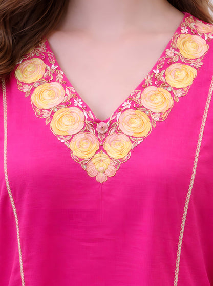 RANI EMBROIDED A LINE TUNIC WITH SIDE SLITS