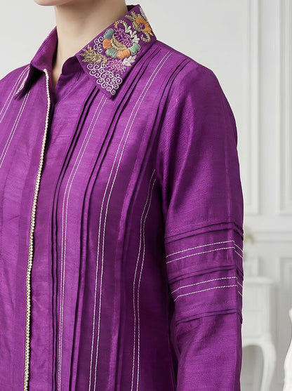 PURPLE COLLAR EMBROIDED A LINE TUNIC