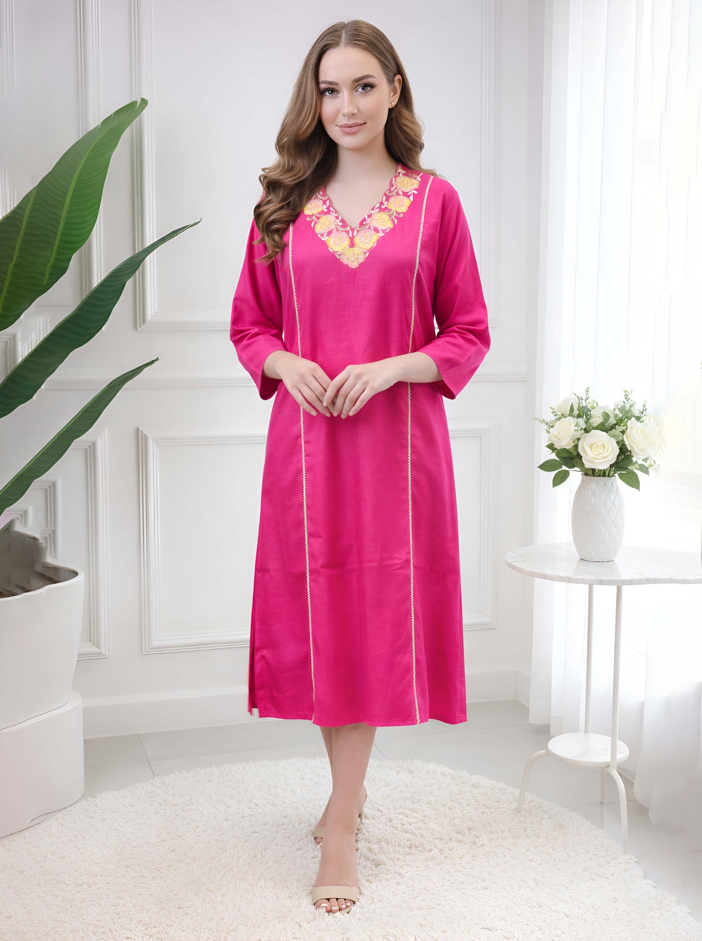 RANI EMBROIDED A LINE TUNIC WITH SIDE SLITS