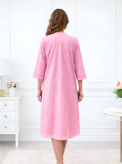 PINK FLORAL NECKLINE EMBROIDED ALINE TUNIC