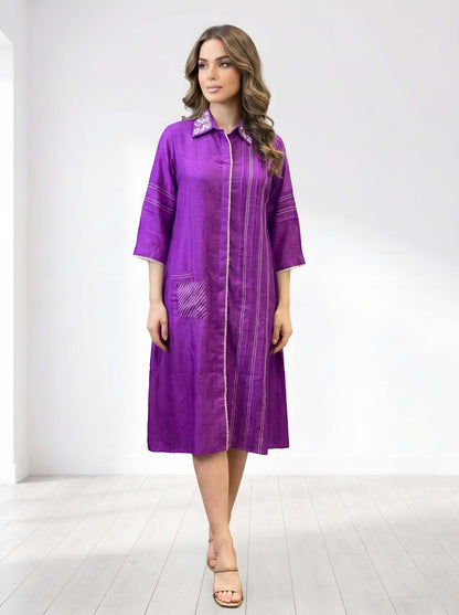 PURPLE COLLAR EMBROIDED A LINE TUNIC