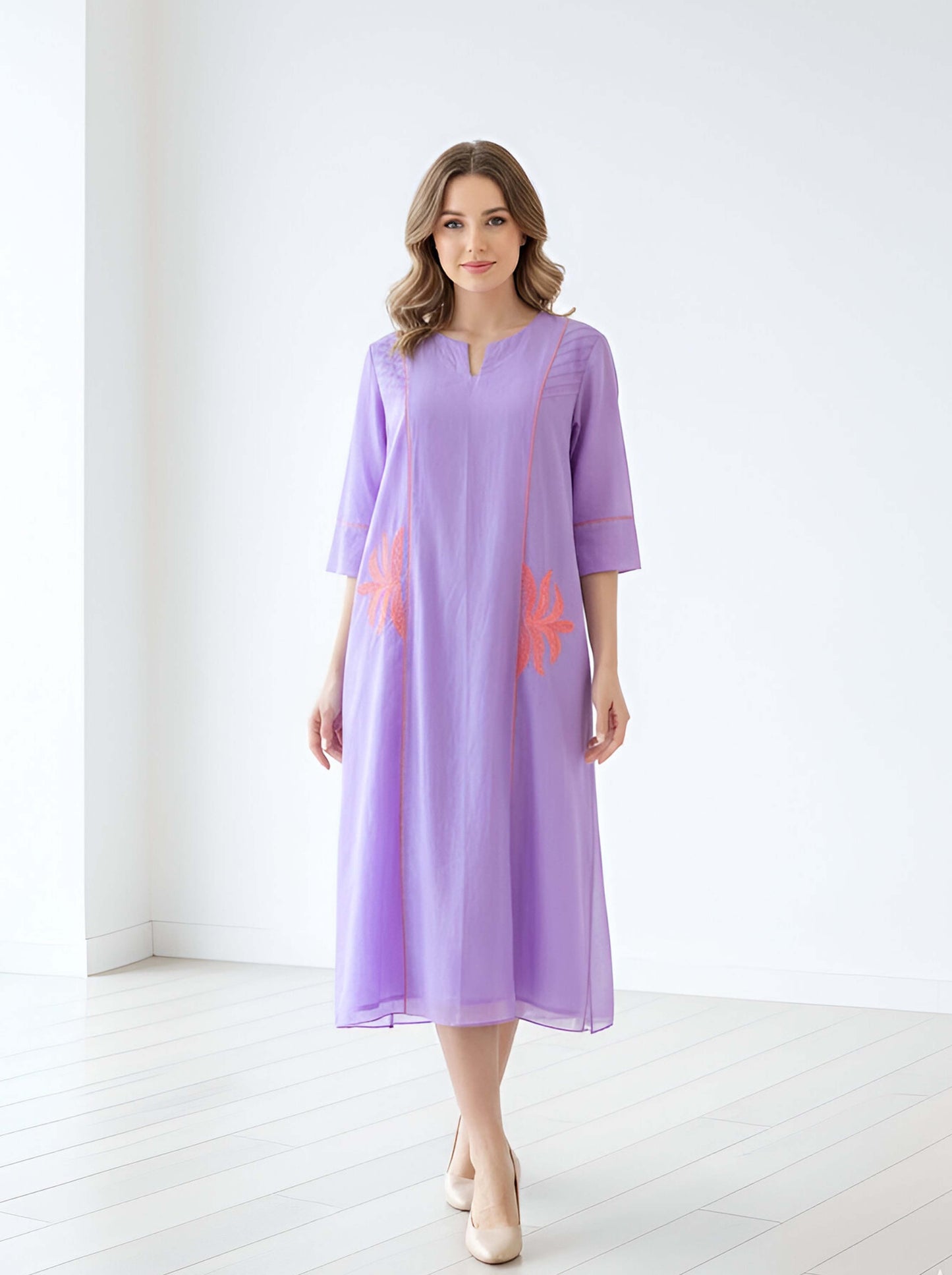 PURPLE MACHINE EMBROIDED A LINE TUNIC