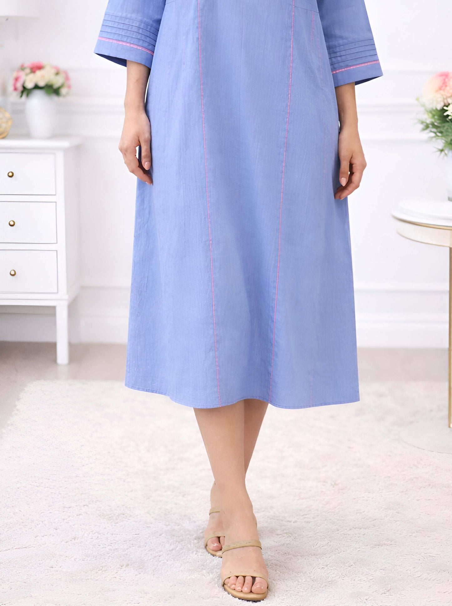 GREY FLORAL NECKLINE EMBROIDED TUNIC
