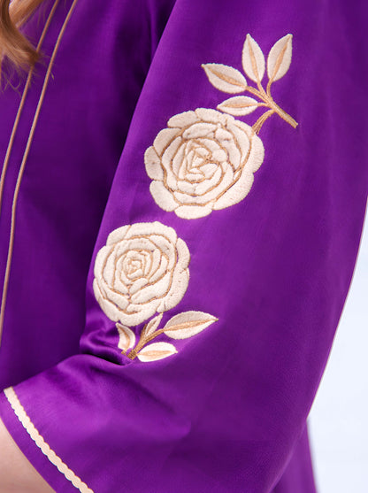WINE FLORAL MACHINE EMBROIDED TUNIC WITH SIDE SLITS