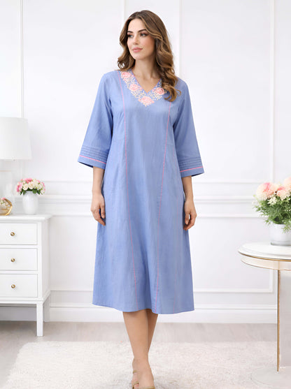 GREY FLORAL NECKLINE EMBROIDED TUNIC