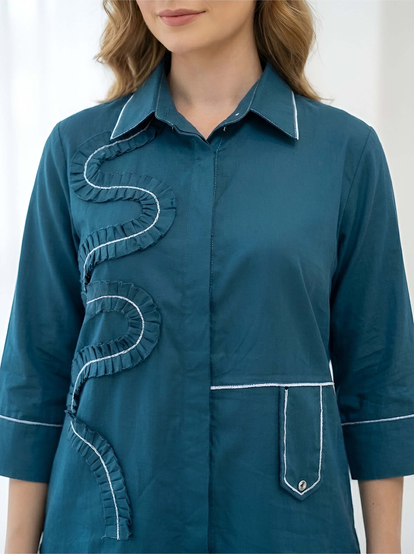 TEEL BLUE STYLISH POPLIN CORDSET