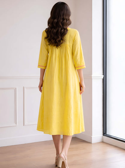 YELLOW EMBROIDED ALINE TUNIC